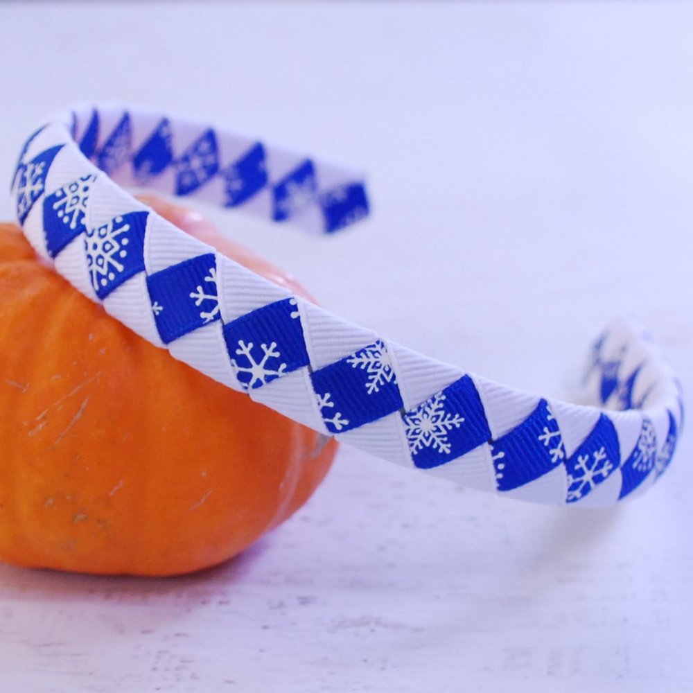 Toddler Headband, Snowflake/Winter Ribbon, Diamond Pattern - Picture 3 of 4